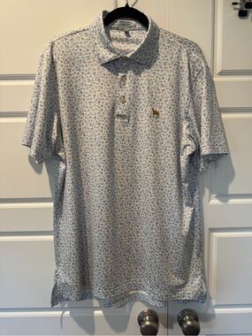 Peter Millar Men's White Fat Tuesday Performance Jersey Polo Mardi Gras Size M